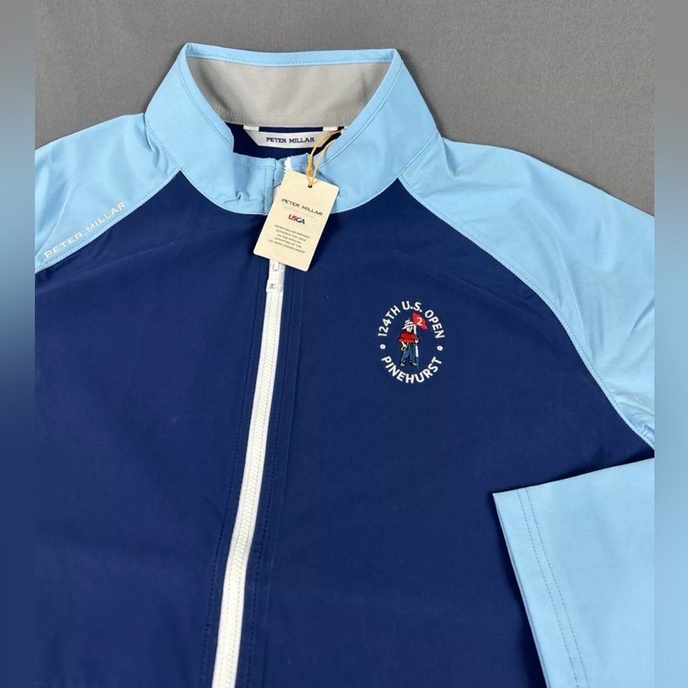 Peter Millar Golf Rain Jacket Pinehurst US Open Logo Large Blue Crown Sport NWT - Picture 2 of 7